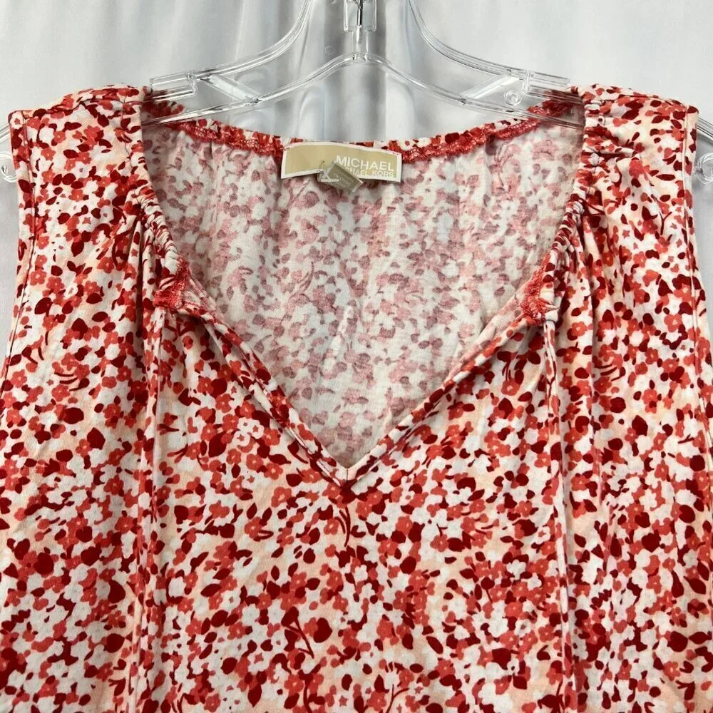 Michael Kors Sleeveless Tie Neck Floral Top Orange/White Size Large